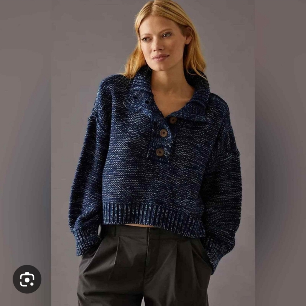 Anthropologie Pilcro Mega Henley Sweater Wood Buttons